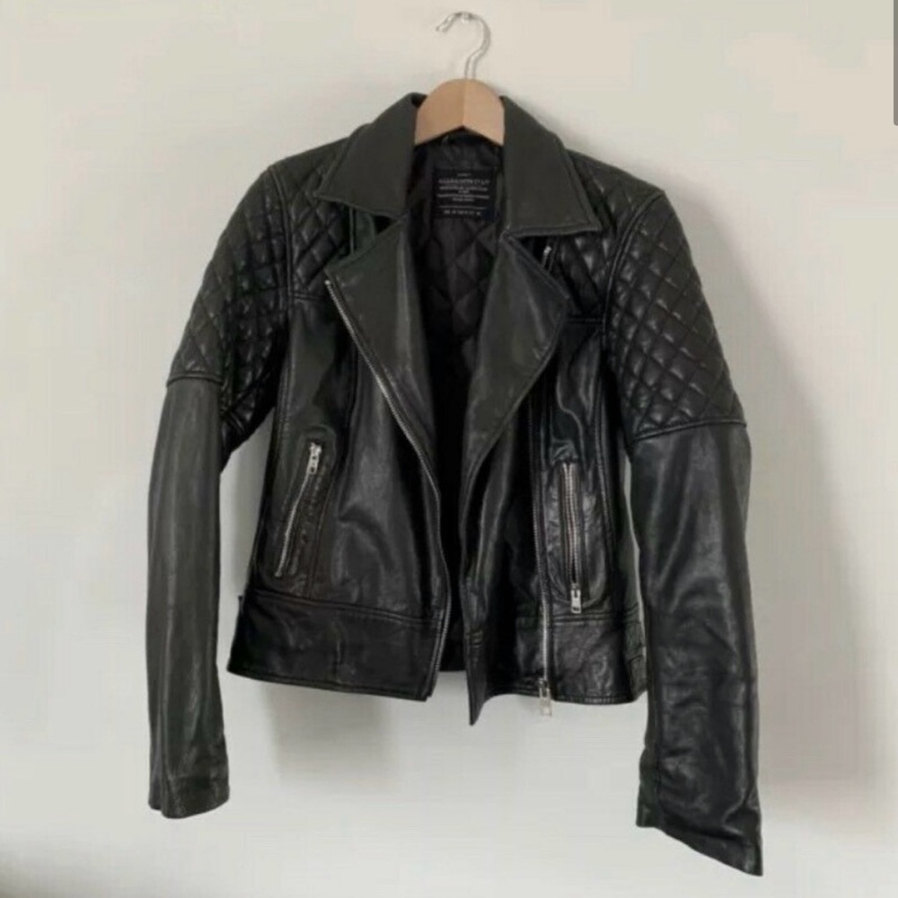 All Saints Black Leather Walker Jacket - Picture 2 of 9